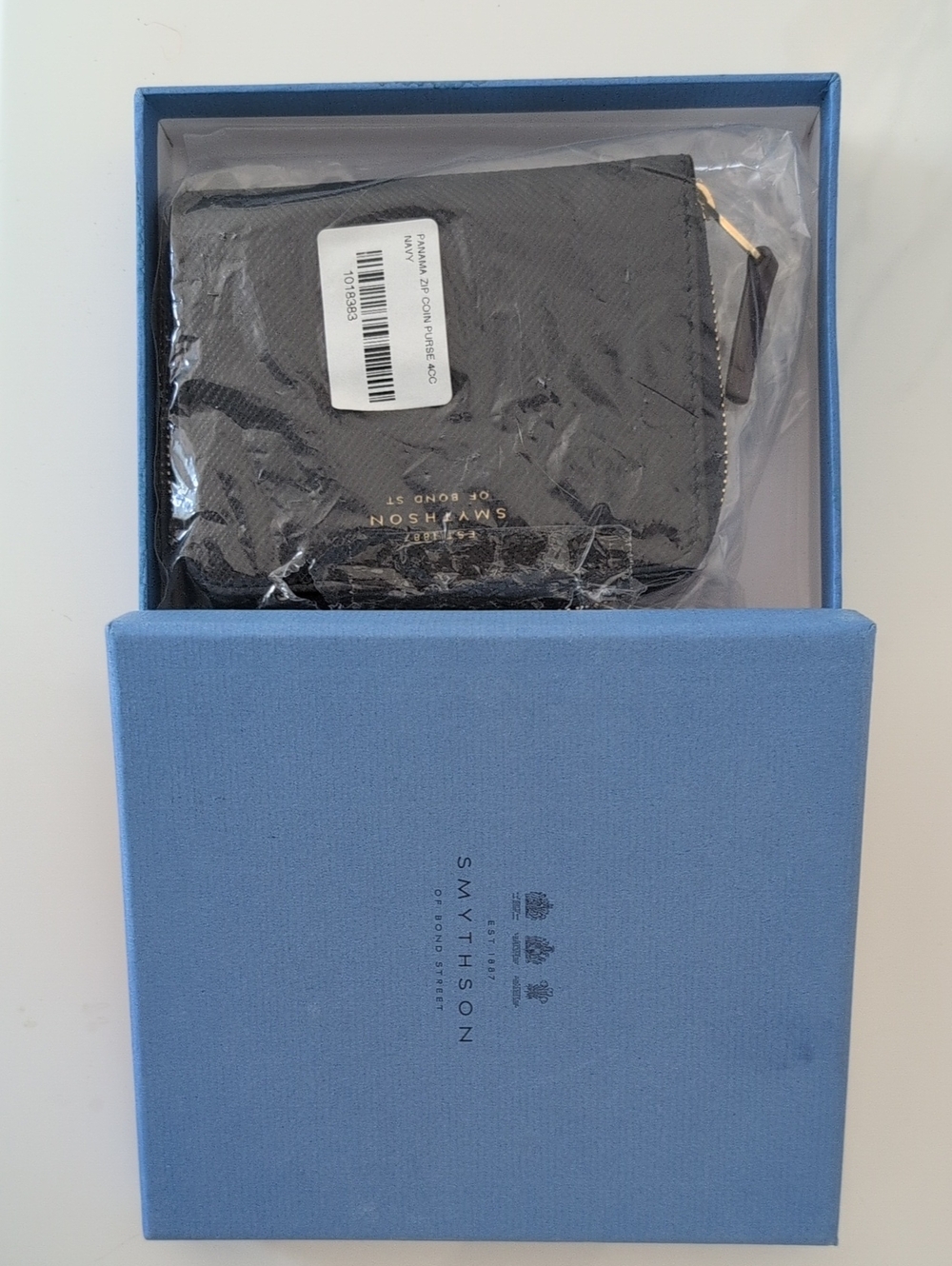 Smythson Navy Panama Zip Coin Wallet